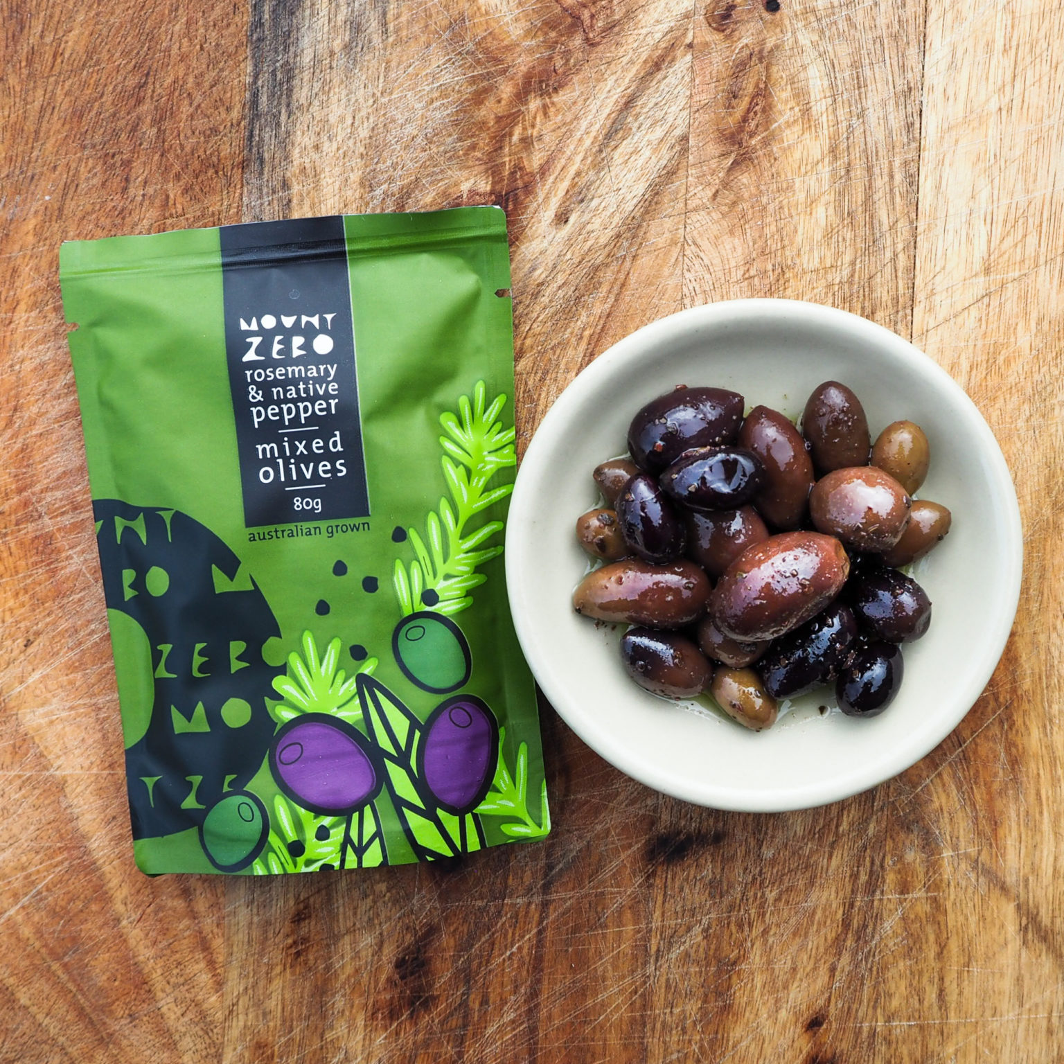 Mount Zero Mixed Olives Rosemary & Native Pepper (80 g) The Grocer