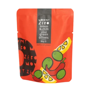 Mount Zero Lemon & Chilli Pitted Green Olives 80g